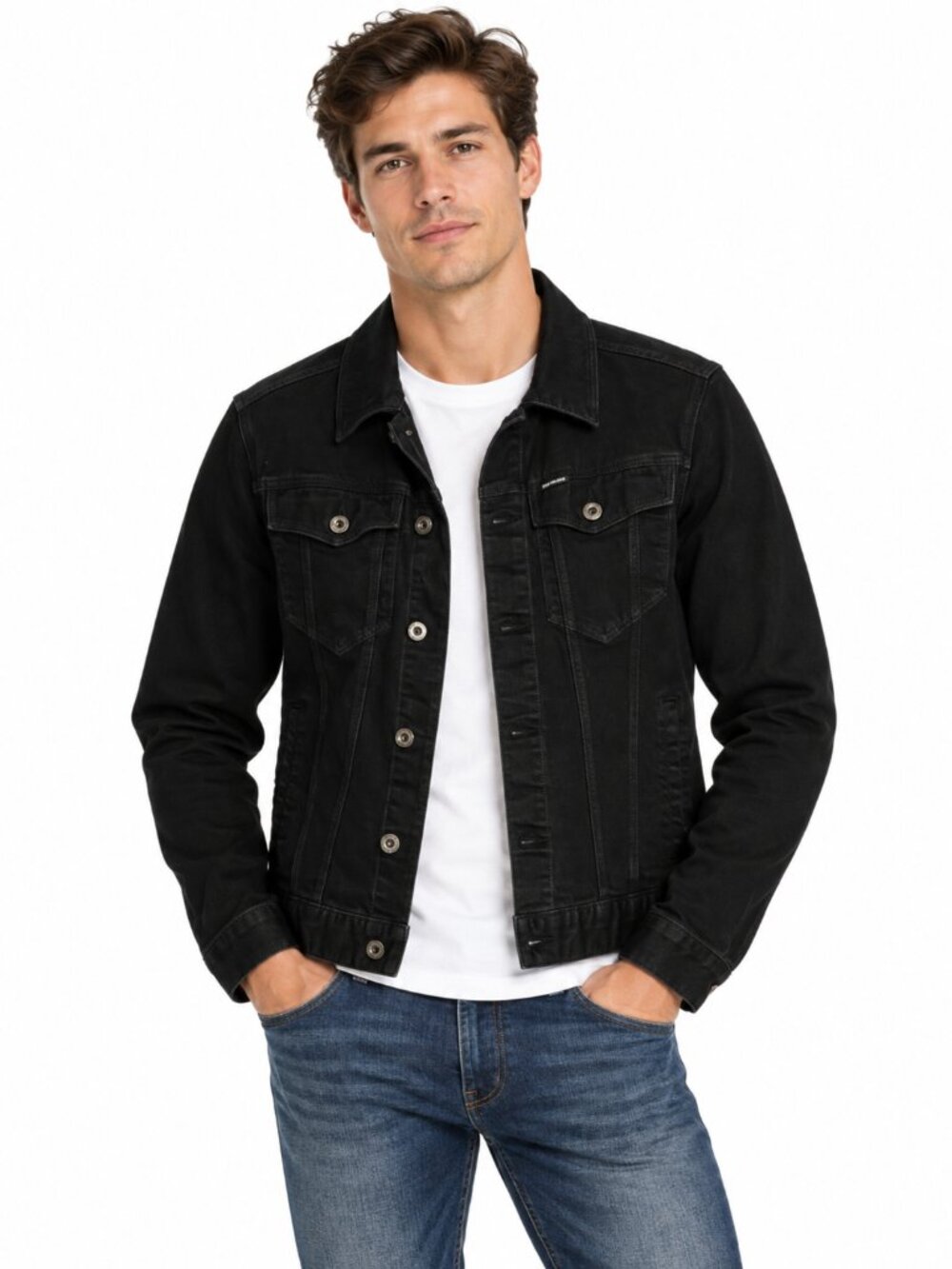 G-STAR RAW Mens 3301 Slim Black Denim Jean Trucker Jacket D11150 Size Medium